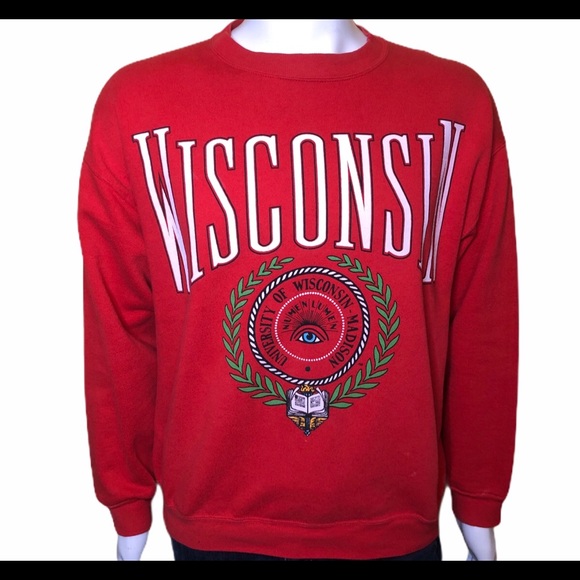 90s Red Crew Neck Wisconsin Badgers sweatshirt - Picture 1 of 5